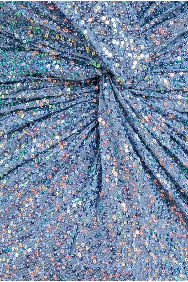 Goddiva Twisted Front Sequin Maxi Dress - Blue By Goddiva