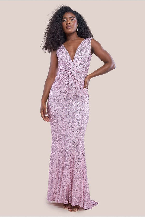 Goddiva Twisted Front Sequin Maxi Dress - Blush By Goddiva