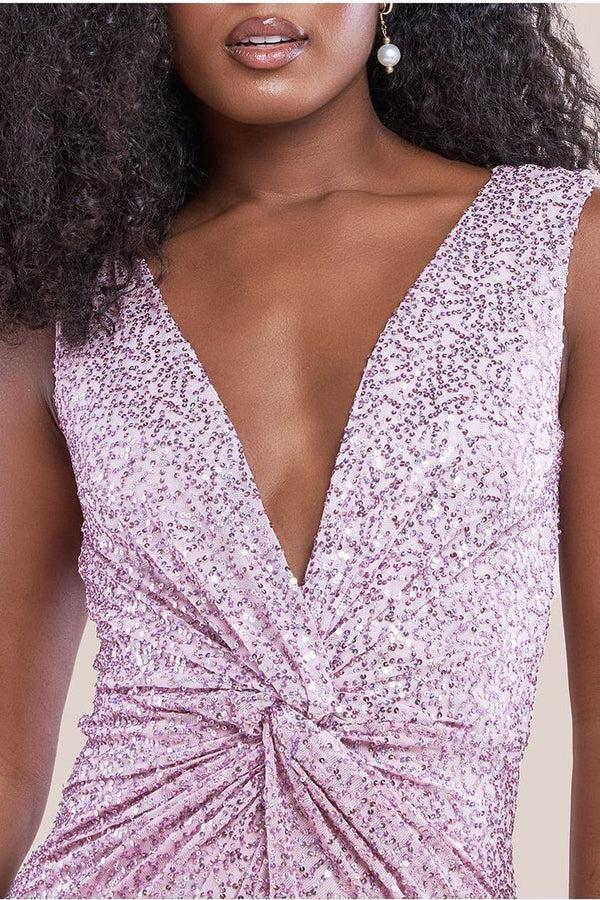 Goddiva Twisted Front Sequin Maxi Dress - Blush By Goddiva