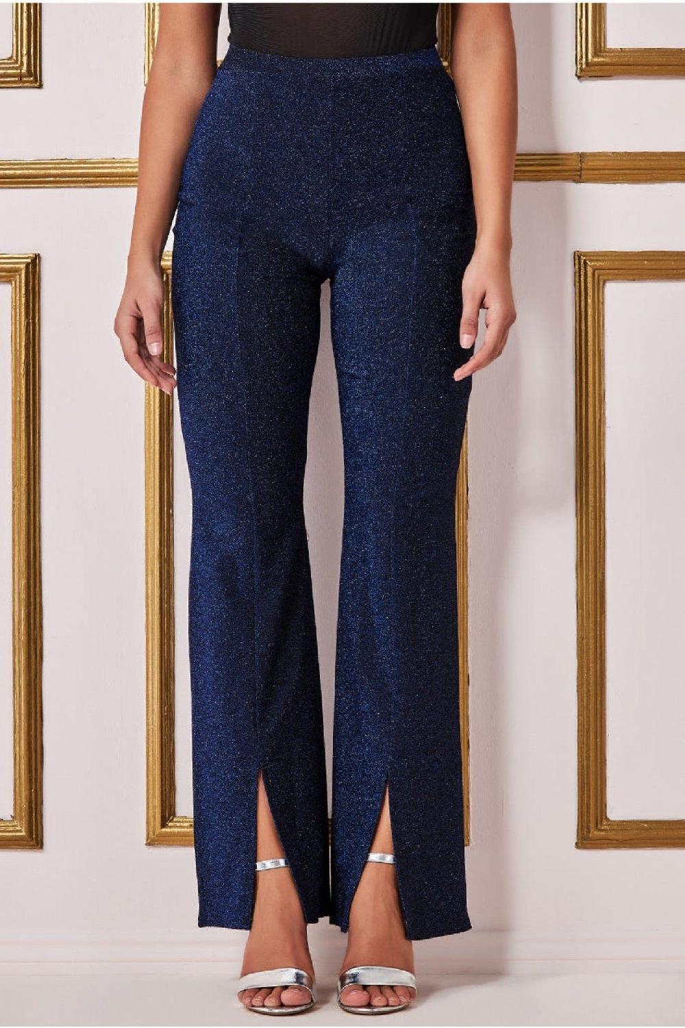 goddiva Wide Leg Lurex Trouser - Royal Blue by Goddiva