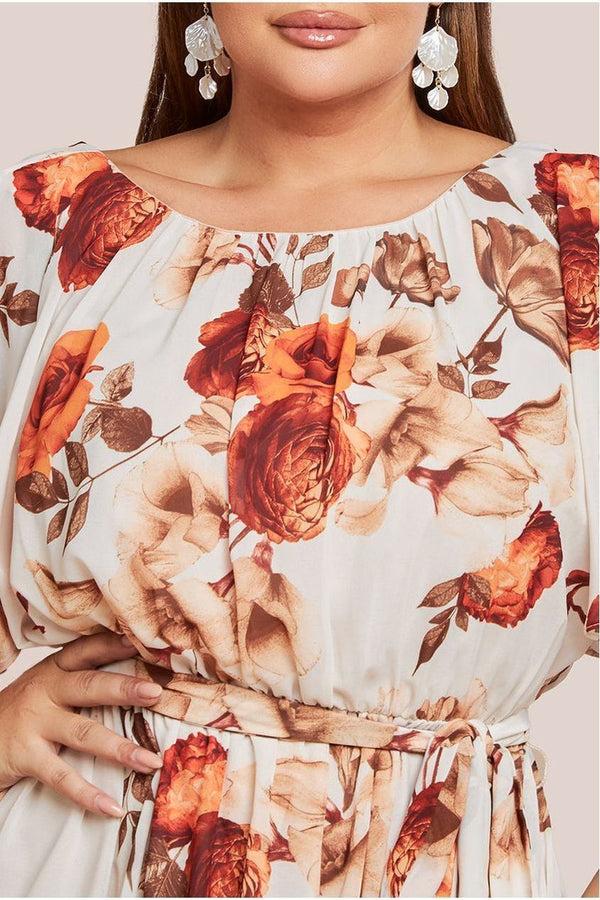 Goddiva Wrap Back Flutter Sleeve Maxi - Beige By Goddiva Plus