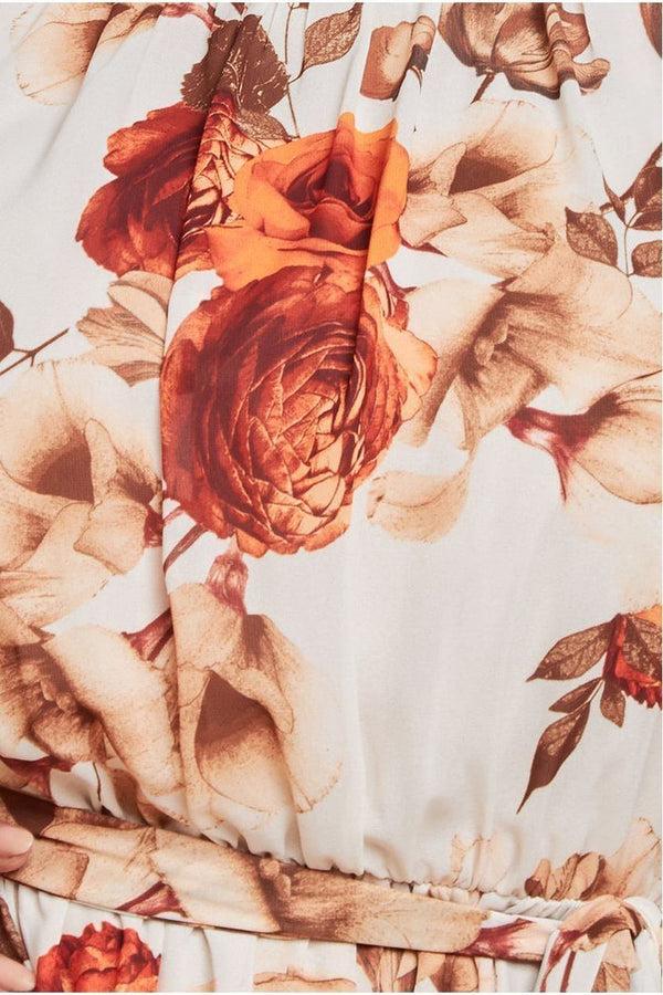 Goddiva Wrap Back Flutter Sleeve Maxi - Beige By Goddiva Plus