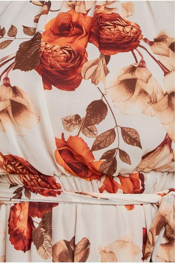 Goddiva Wrap Back Flutter Sleeve Midi Dress - Beige By Goddiva Plus