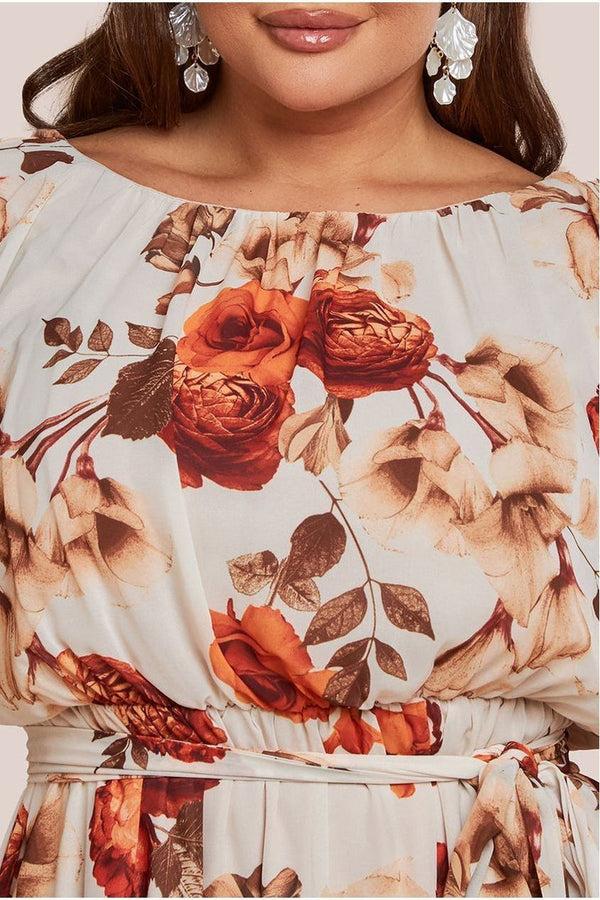 Goddiva Wrap Back Flutter Sleeve Midi Dress - Beige By Goddiva Plus