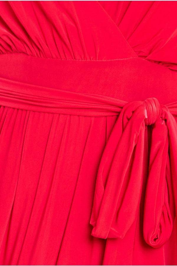 Goddiva Wrap Front Maxi With Flutter Sleeves - Red By Goddiva