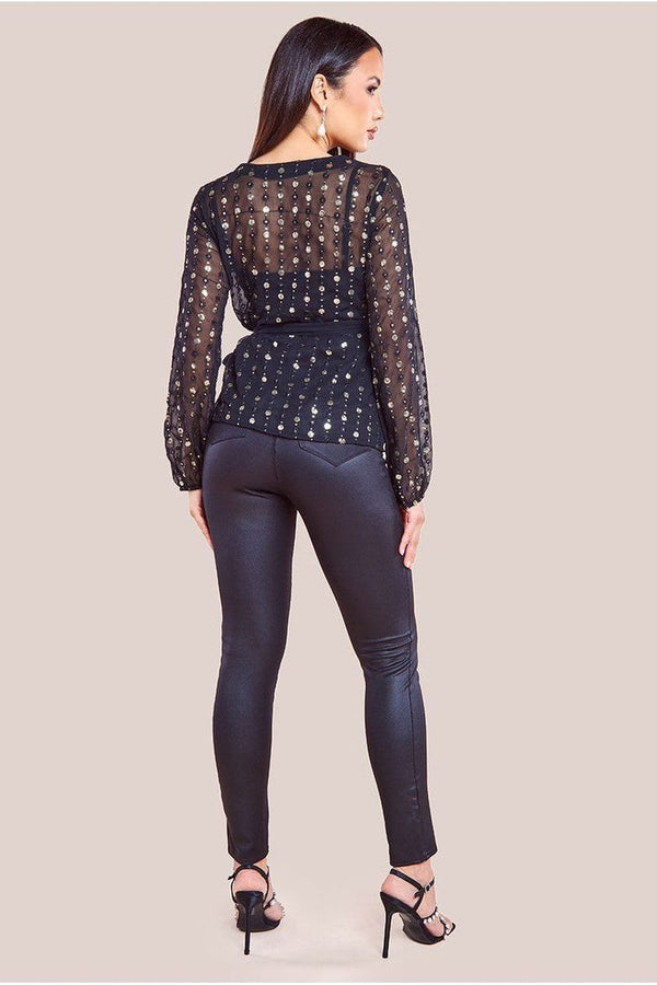 Goddiva Wrap Sequin Top With Cami - Blackgold By Goddiva