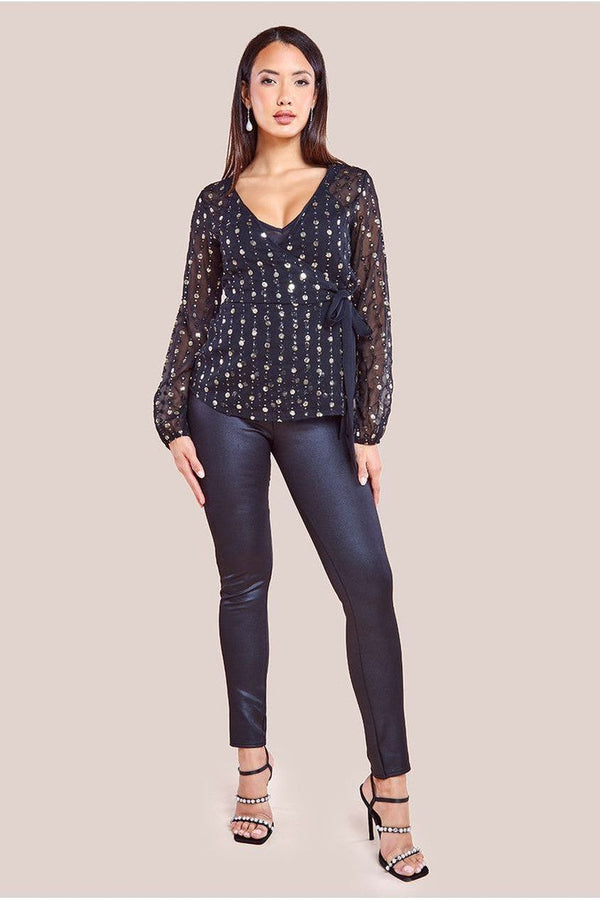 Goddiva Wrap Sequin Top With Cami - Blackgold By Goddiva