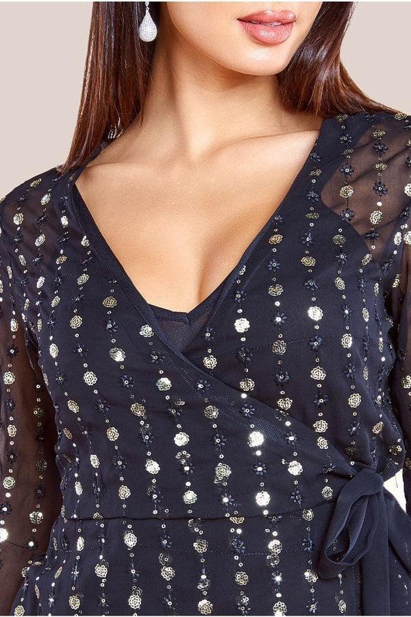 Goddiva Wrap Sequin Top With Cami - Blackgold By Goddiva