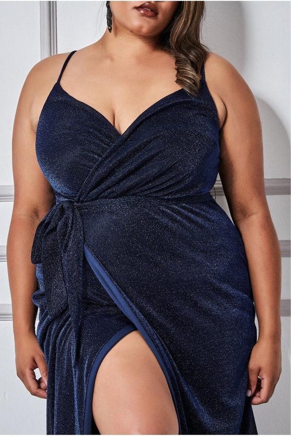 Goddiva Wrap Style Spaghetti Strap Maxi Split - Navy By Goddiva Plus