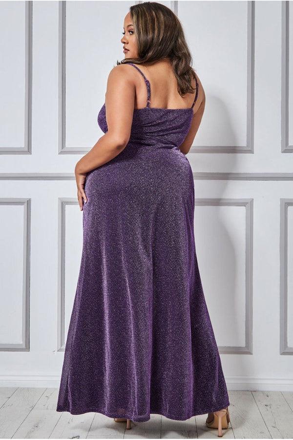 Goddiva Wrap Style Spaghetti Strap Maxi Split - Purple By Goddiva Plus