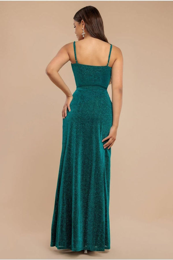 Goddiva Wrap Style Spaghetti Strap Maxi With Split - Emerald By Goddiva