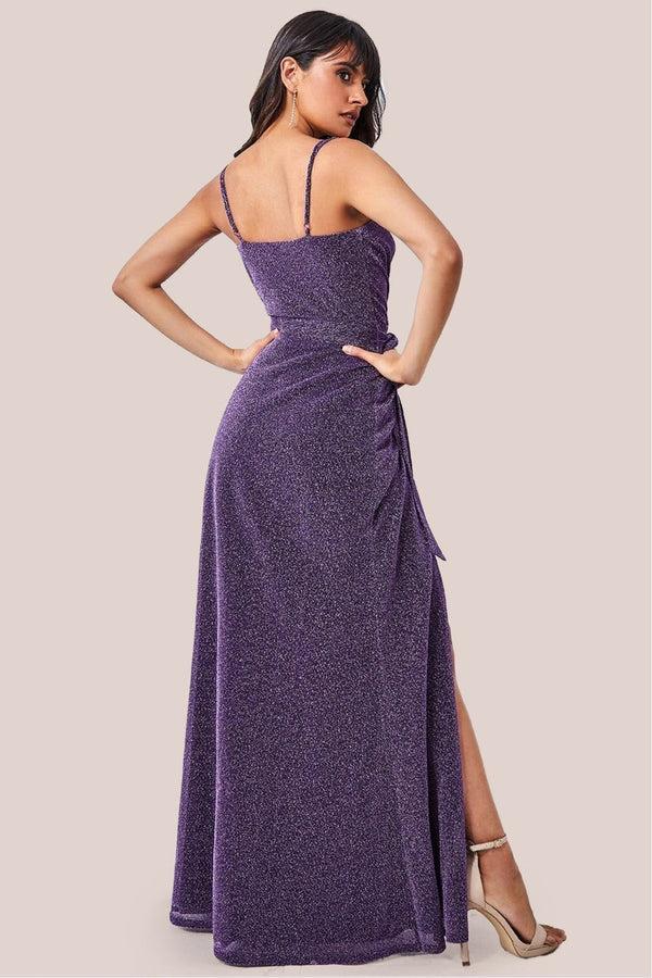 Goddiva Wrap Style Spaghetti Strap Maxi With Split - Purple By Goddiva