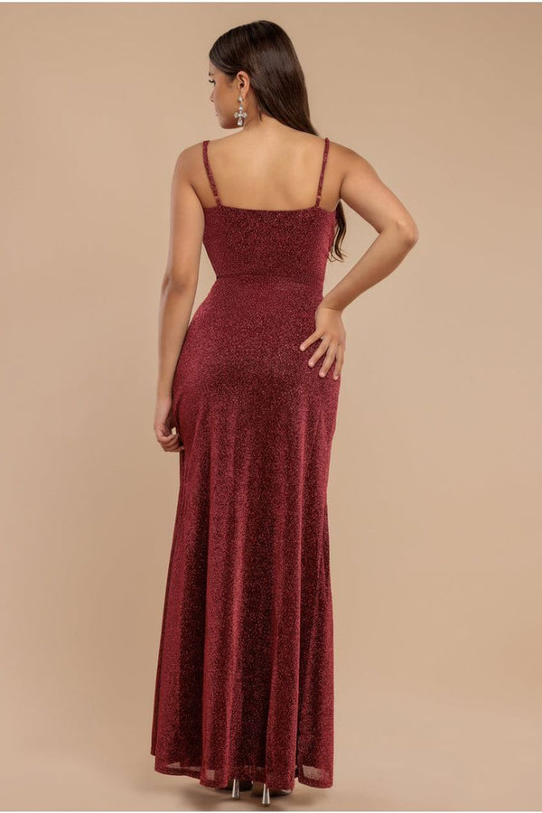 Goddiva Wrap Style Spaghetti Strap Maxi With Split - Wine By Goddiva