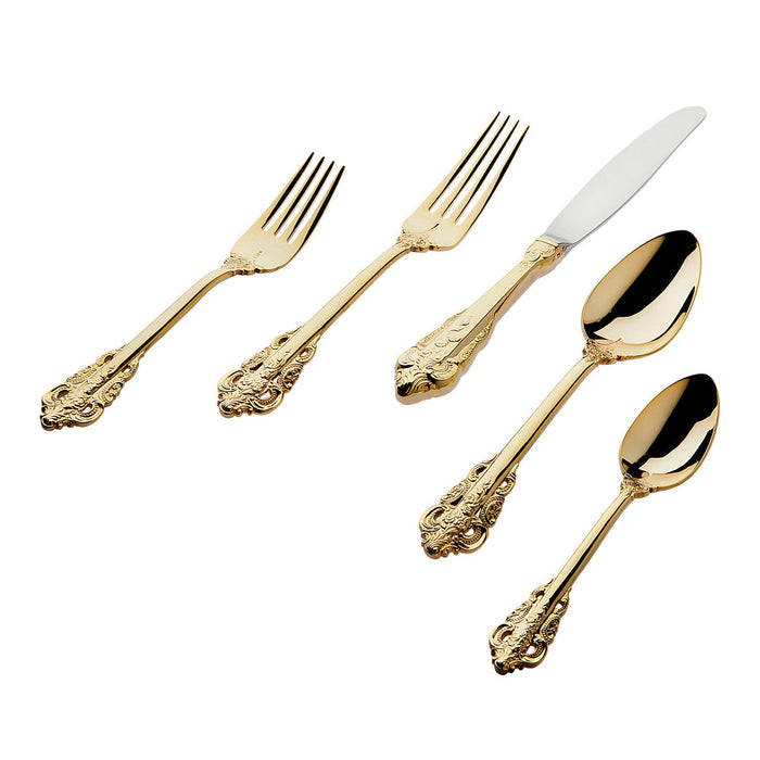 godinger 20th Century Baroque 24kt Gold Plated 18/10 Stainless Steel 20 Piece Flatware Set Service For 4