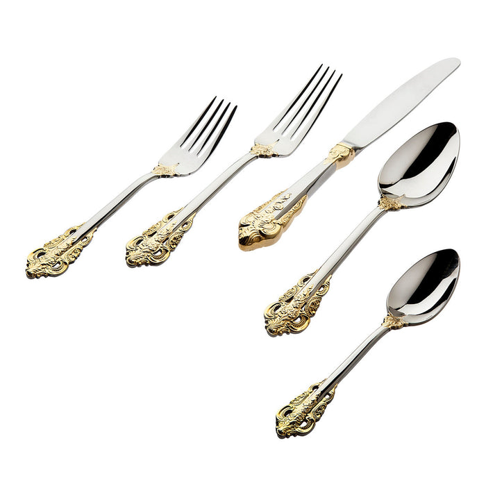 godinger 20th Century Baroque Accented 24kt Gold Plated 18/10 Stainless Steel 20 Piece Flatware Set Service For 4