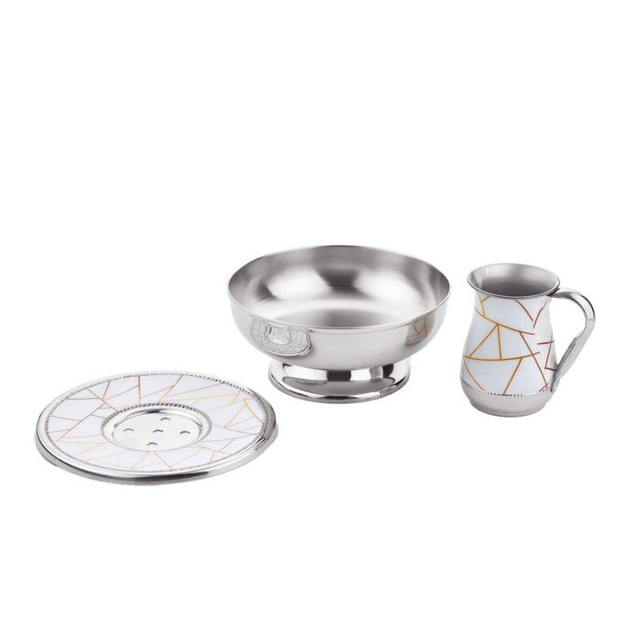 Godinger Abstract Lines White & Gold Mayim Achronim Set
