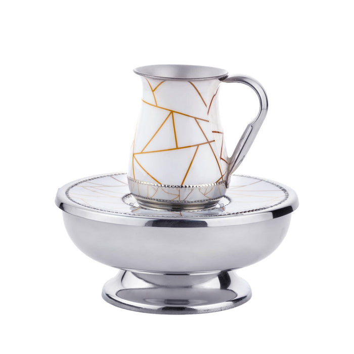 Godinger Abstract Lines White & Gold Mayim Achronim Set