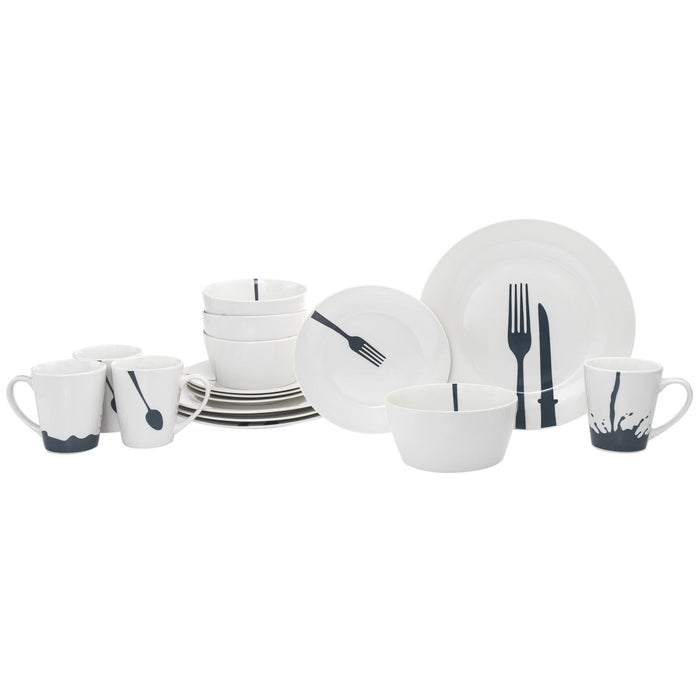 Godinger Acme Porcelain 16 Piece Dinnerware Set Service For 4