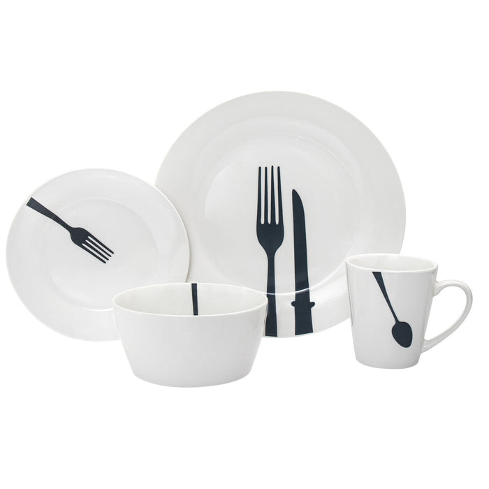 godinger Acme Porcelain 16 Piece Dinnerware Set Service For 4