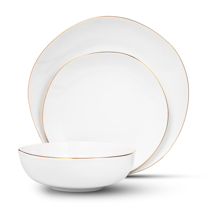 Godinger Andover White 12 Piece Gold Rim Dinnerware Set Service For 4