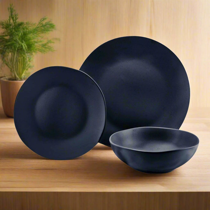 Godinger Aspero Black Stoneware 12 Piece Dinnerware Set Service For 4
