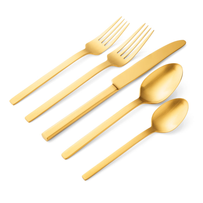 Godinger Atlas Matte Gold 18/0 Stainless Steel 20 Piece Flatware Set Service For 4