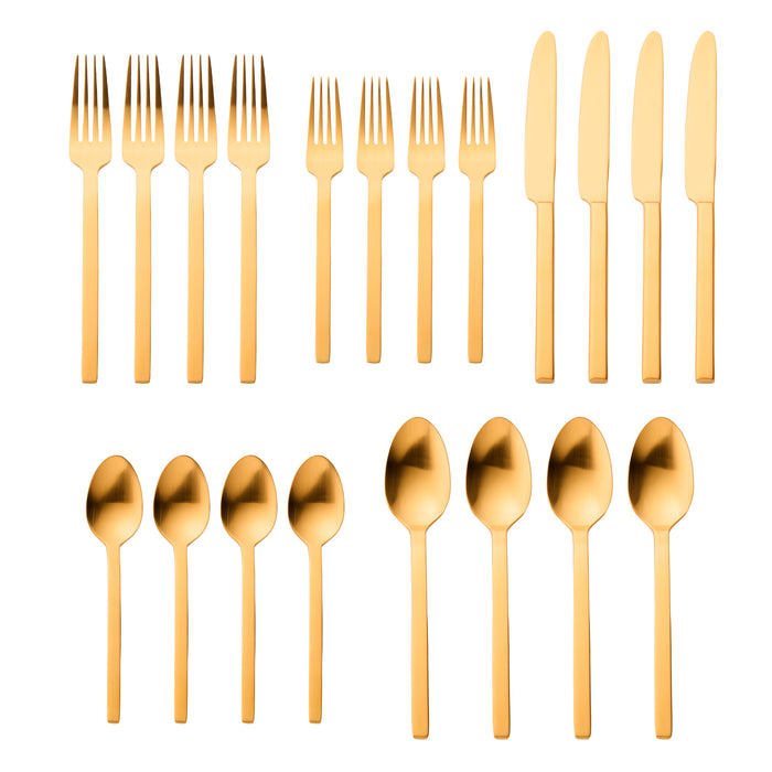 Godinger Atlas Matte Gold 18/0 Stainless Steel 20 Piece Flatware Set Service For 4