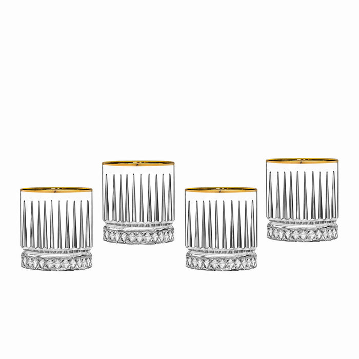 godinger Avenue Gold Rim Double Old Fashion Glass Set of 4