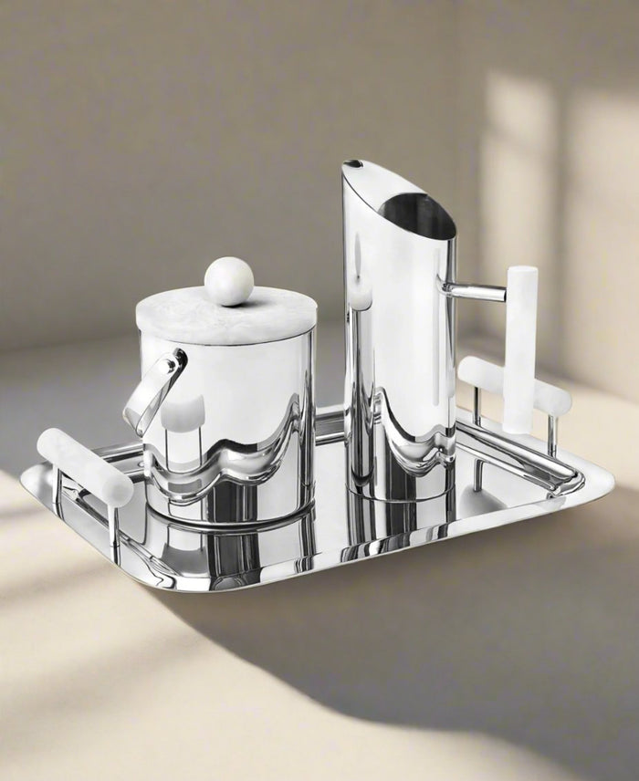 Godinger Azure Matte White Resin & Stainless Steel Tray