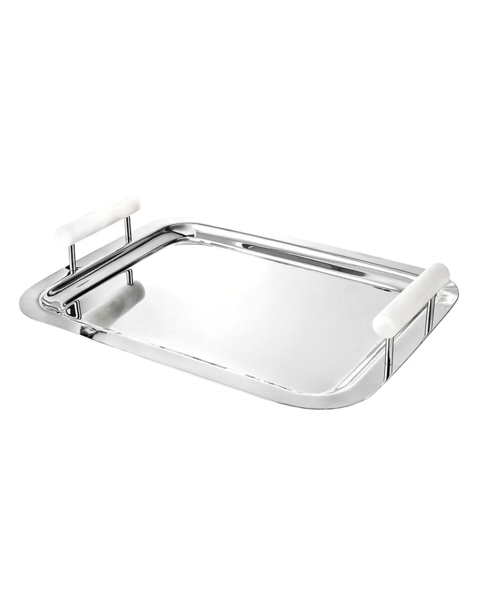 Godinger Azure Matte White Resin & Stainless Steel Tray
