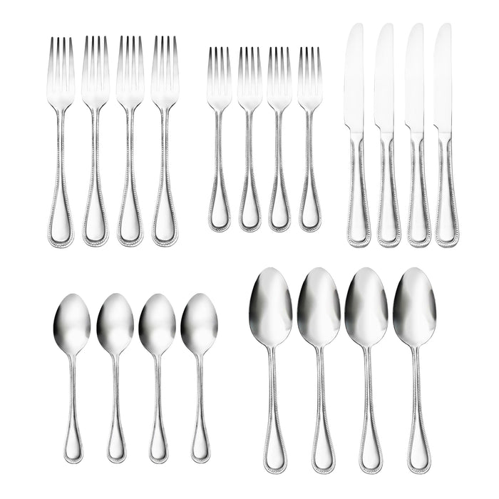 Godinger Bead Mirrored 18/0 Stainless Steel 20 Piece Flatware Set Service For 4