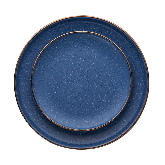 Godinger Beaumont Blue Stoneware Gold Rim 16 Piece Dinnerware Set Service For 4