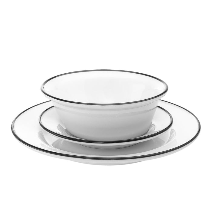 Godinger Bistro Black Rim Porcelain 16 Piece Dinnerware Set Service For 4