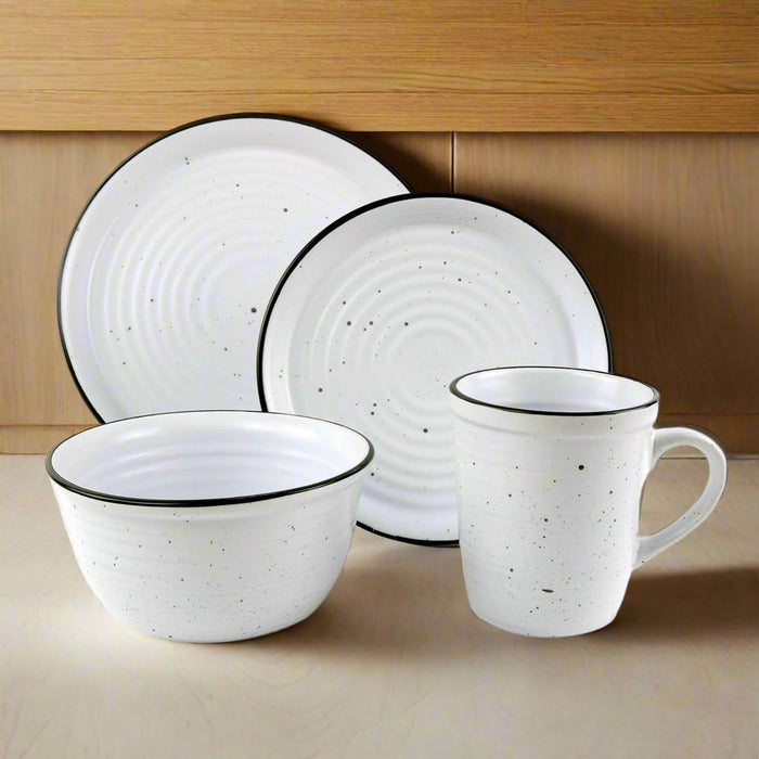 Godinger Bistro Black Rim Stoneware 16 Piece Dinnerware Set Service For 4