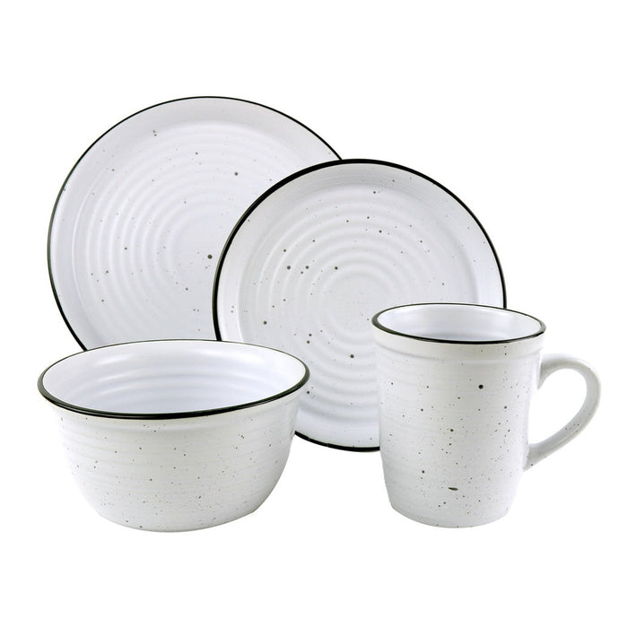 godinger Bistro Black Rim Stoneware 16 Piece Dinnerware Set Service For 4