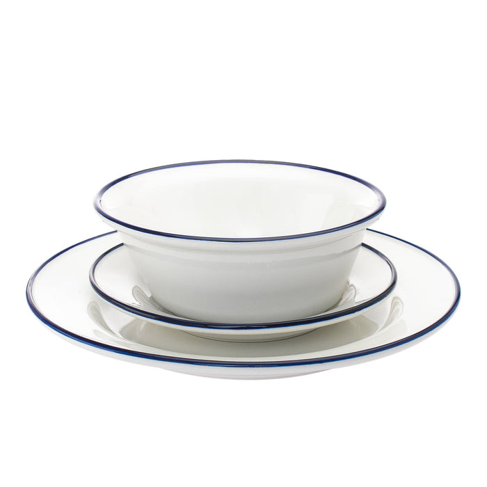 Godinger Bistro Blue Rim Porcelain 16 Piece Dinnerware Set Service For 4