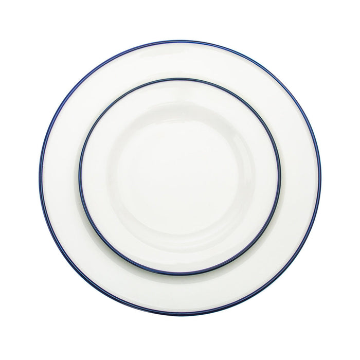 Godinger Bistro Blue Rim Porcelain 16 Piece Dinnerware Set Service For 4
