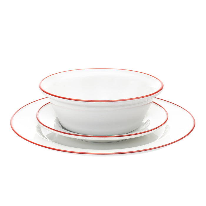 Godinger Bistro Red Rim Porcelain 16 Piece Dinnerware Set Service For 4