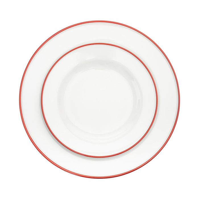Godinger Bistro Red Rim Porcelain 16 Piece Dinnerware Set Service For 4