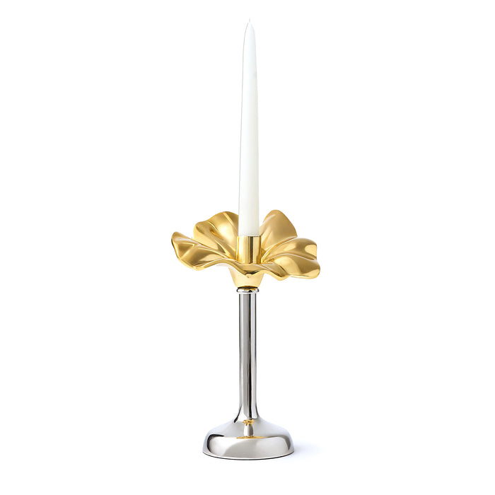 Godinger Blossom Platinum & Gold Tapered Candle Holder 10"