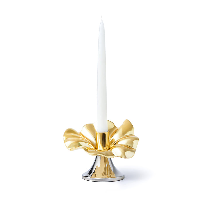 Godinger Blossom Platinum & Gold Tapered Candle Holder 6"
