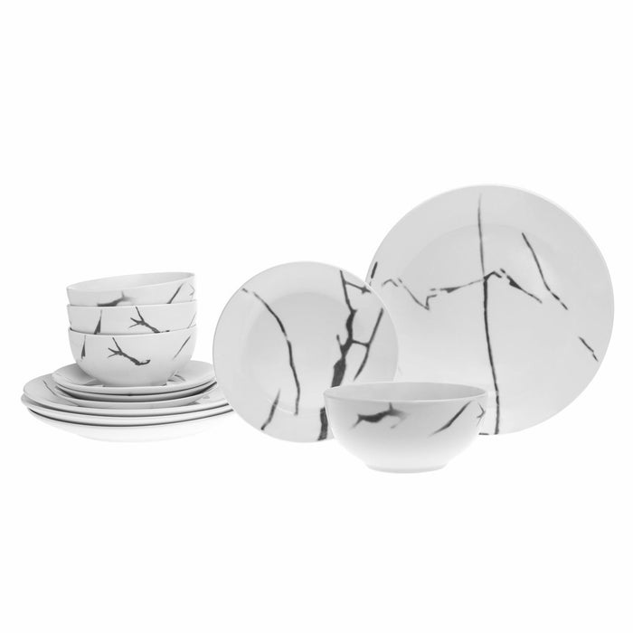 Godinger Boulon Black Porcelain 12 Piece Dinnerware Set Service For 4