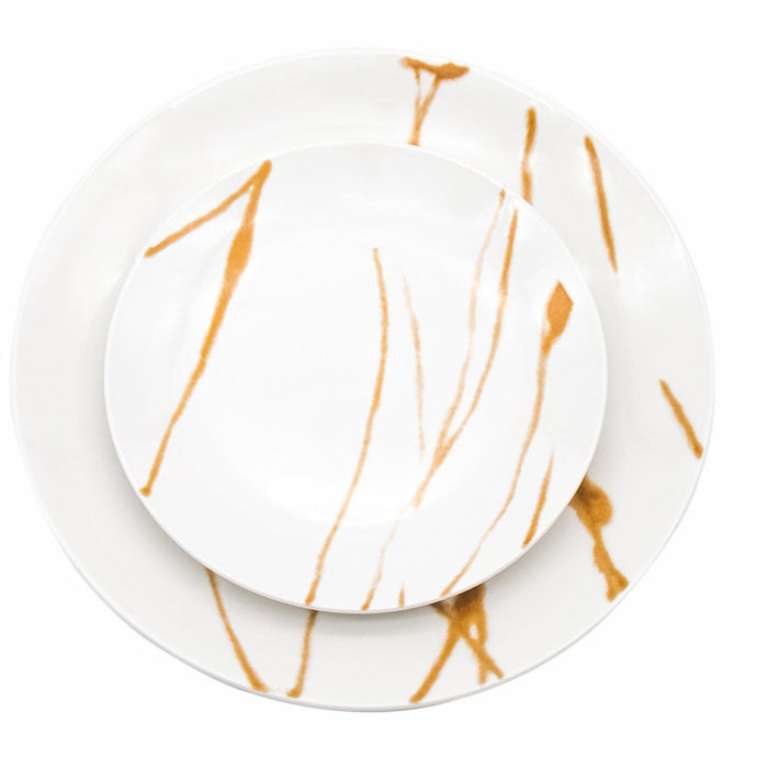 Godinger Boulon Gold Porcelain 12 Piece Dinnerware Set Service For 4