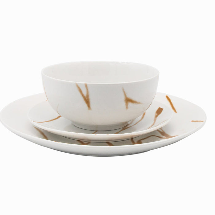 Godinger Boulon Gold Porcelain 12 Piece Dinnerware Set Service For 4