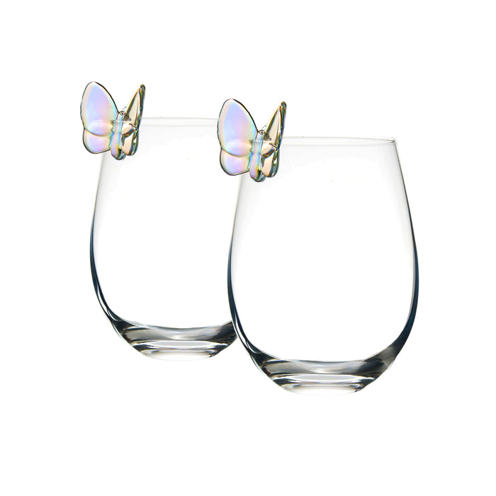 godinger Butterfly Iridescent Stemless Wine Set of 2