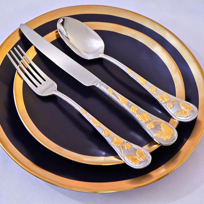 Godinger Butterfly Sandblast 24kt Gold Plated 18/10 Stainless Steel 20 Piece Flatware Set Service For 4