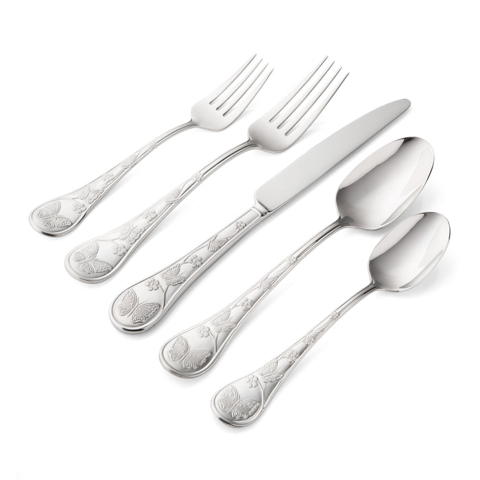 godinger Butterfly Sandblasted 18/10 Stainless Steel 20 Piece Flatware Set Service For 4