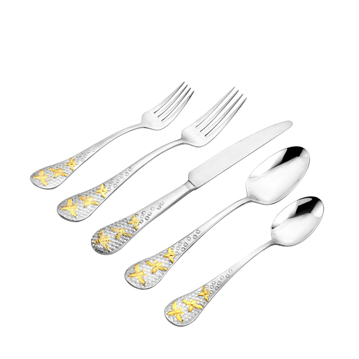 Godinger Buzz 24kt Gold Plated 18/10 Stainless Steel 20 Piece Flatware Set Service For 4