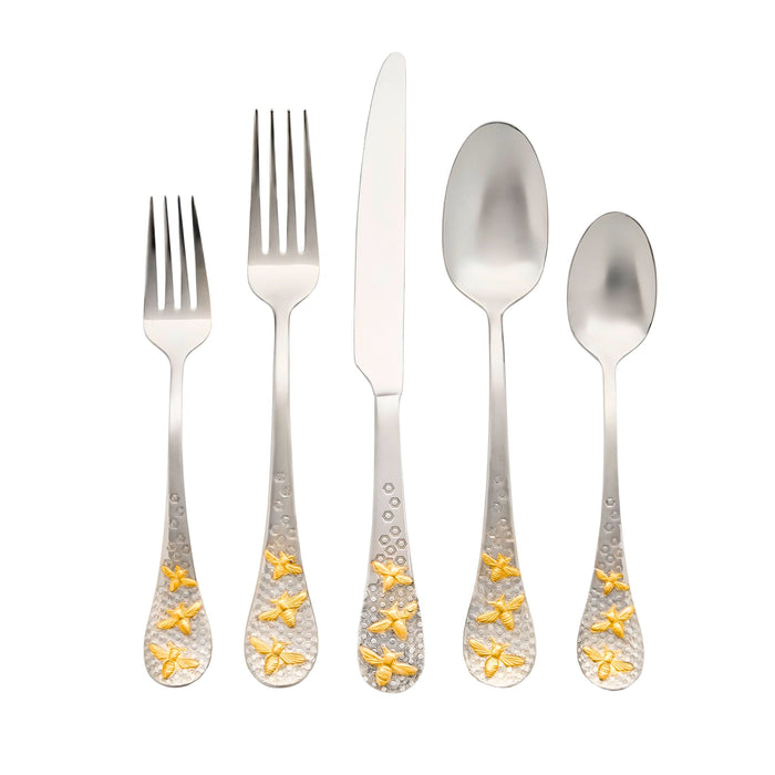 godinger Buzz 24kt Gold Plated 18/10 Stainless Steel 20 Piece Flatware Set Service For 4