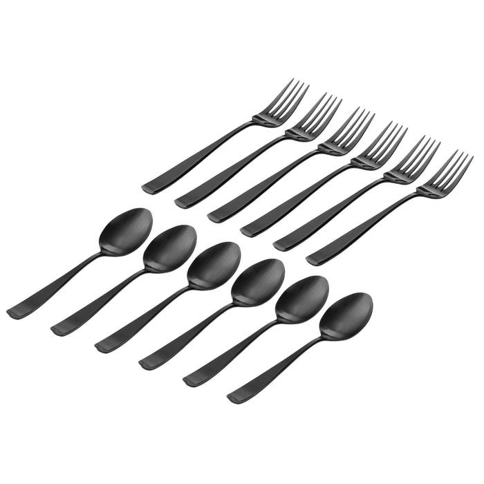 Godinger Chisel Matte Black 18/10 Stainless Steel 12 Piece Flatware Set Service For 6